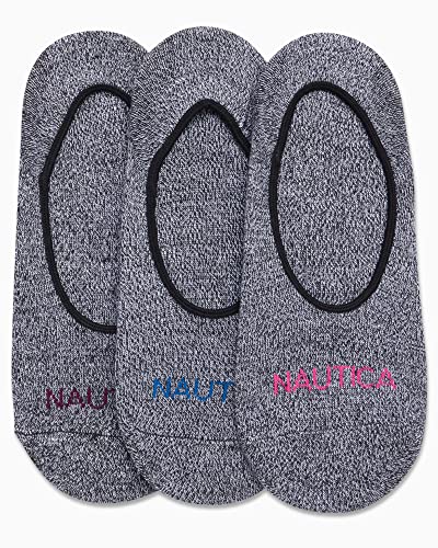 Nautica Women's No Show Stretchy Sport Liner Socks With Non Slip Grip (3 Pack), Size 4-10, Black Charcoal #TOP2