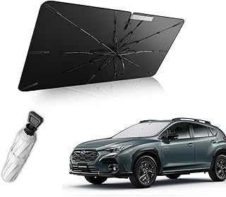 2025 強化10本骨 スバル クロストレック 専用 フロントガラス サンシェード 傘 日除け 10cm露先が折れる可能 クロストレック GU系 傘型サンシェード 遮光断熱 360°回転傘柄 uvカット 暑さ対策 車中泊 擦り傷防止 インテリア保護 クロストレック アクセサリー 収納袋付き バックミラー対応 メーカー直営