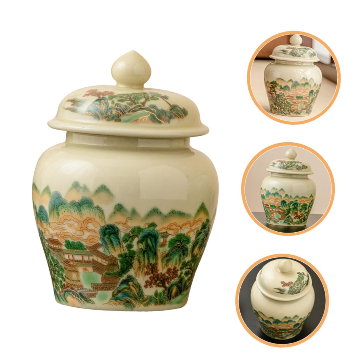 HOMSFOU Barattolo Ermetico Conservazione e con, Coperchio per Freschezza da Tè in Ceramica 367ml Design Vintage Cinese Cucina e Casa