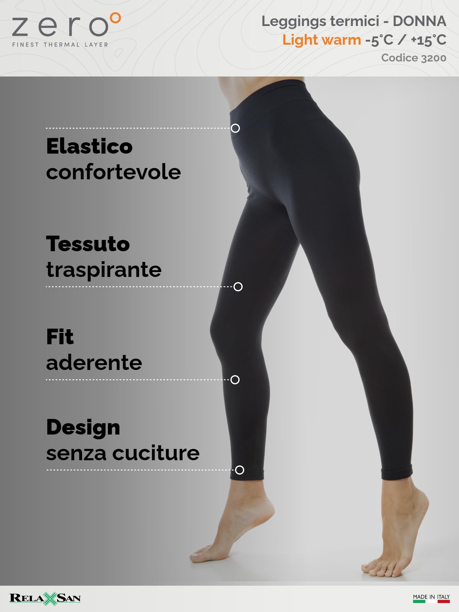 Relaxsan Zero Leggings Termici Donna con Lana Merino, Intimo Termico Traspirante, Made in Italy, cod. 3200