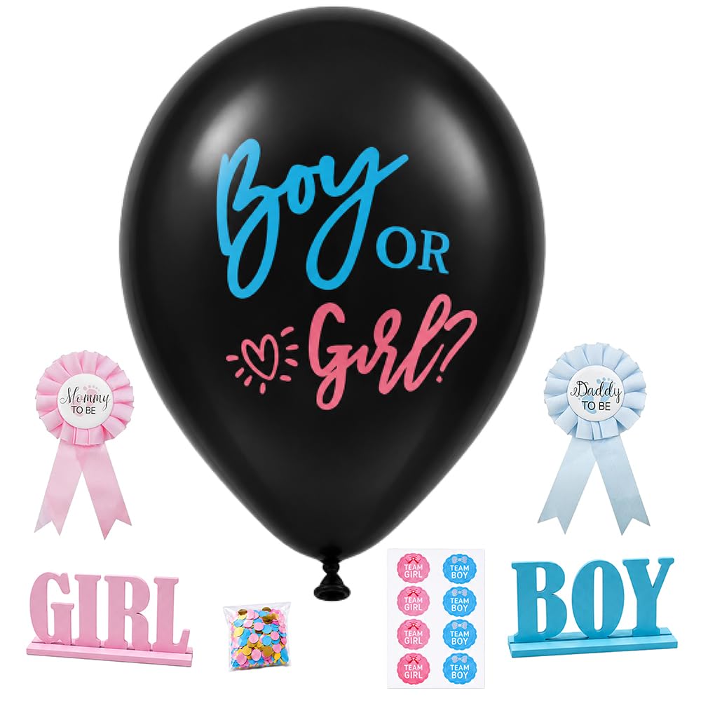 Kit révélation sexe bébé avec ballons confettis géants et autocollants de vote
