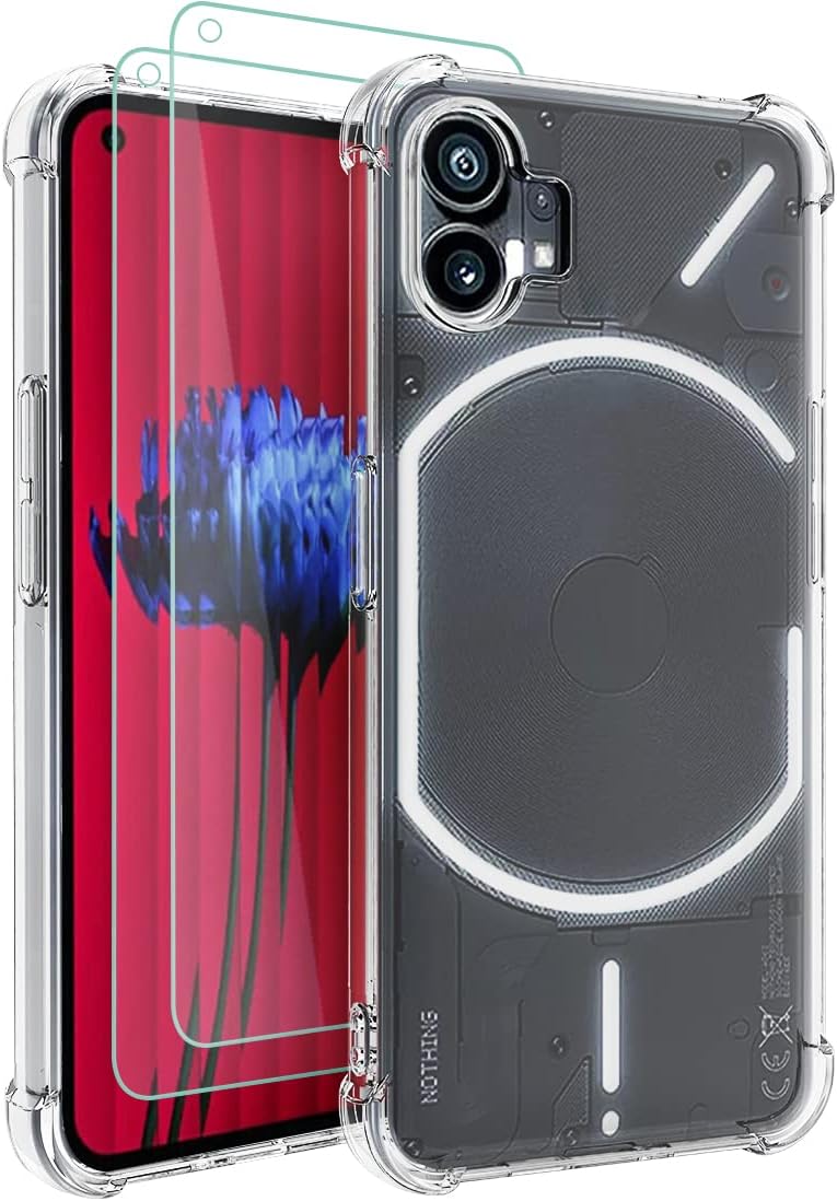 Osophter for Nothing Phone 1 Case Clear Transparent with 2pcs Screen Protector Reinforced Corners TPU Shock-Absorption Flexible Cell Phone Cover for Nothing Phone 1(Clear)