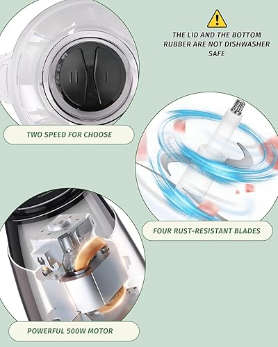 Miniatura 2 de Procesador de alimentos 500W, picador eléctrico para procesador de carne de cocina, procesador de alimentos 8 tazas - 2L picador de verduras de