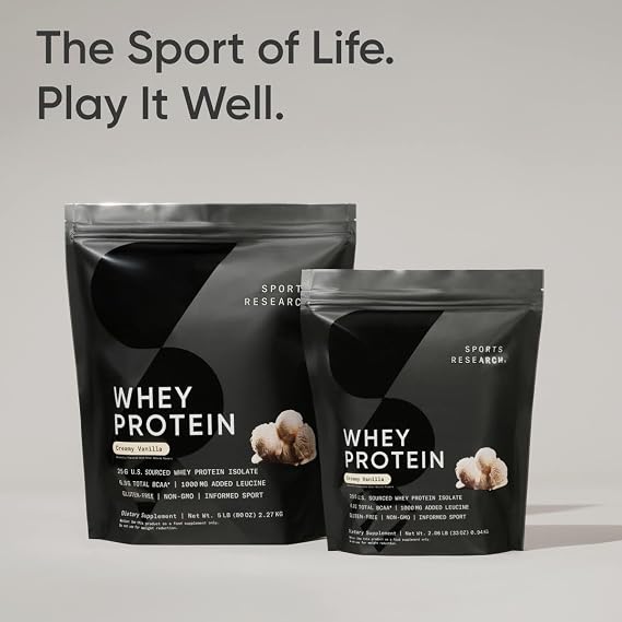 Sports Research Whey Protein Isolate - Sports Nutrition Protein Powder 25g per Serving - 5lb Bag Whey Protein - Vanilla Flavor - Bulk Protein Powder, 56 Servings