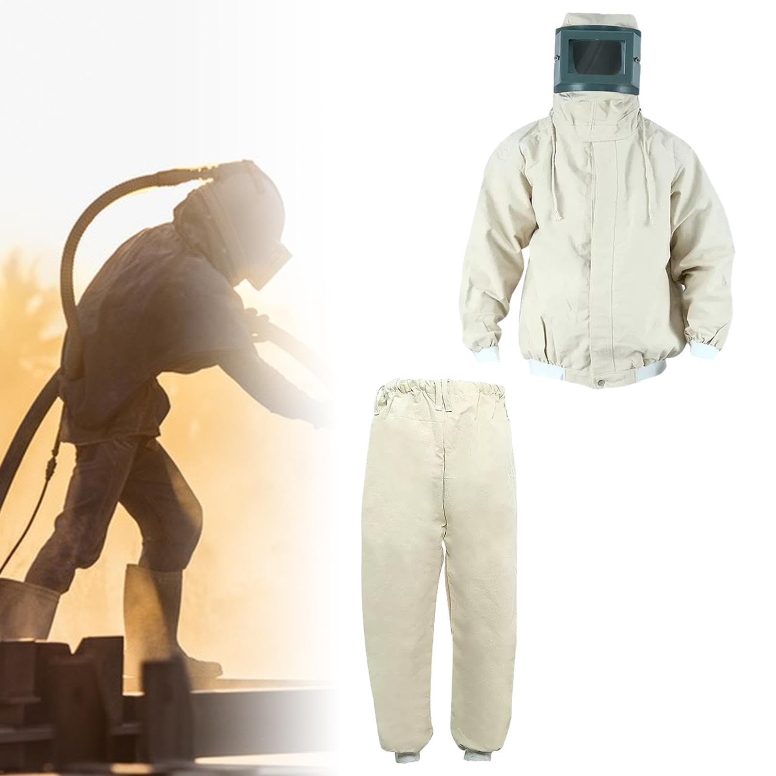 Traje de chorro de arena con capucha, traje de chorro para pintura en de hierro fundido, beige