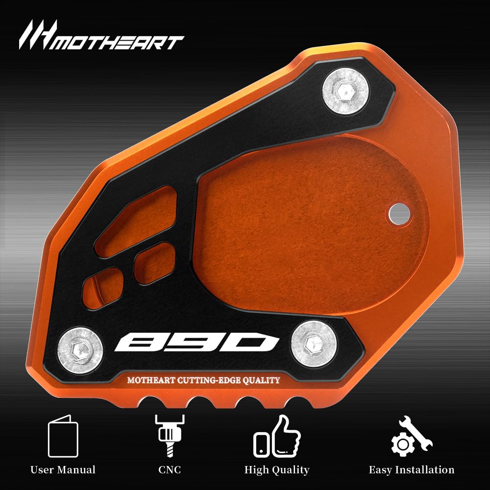 Robusto cavalletto laterale ingrandimento per 890 SMT 2023-2024 accessori di supporto moto cavalletto laterale piastra di sicurezza 890 smt accessori (nero e arancione)