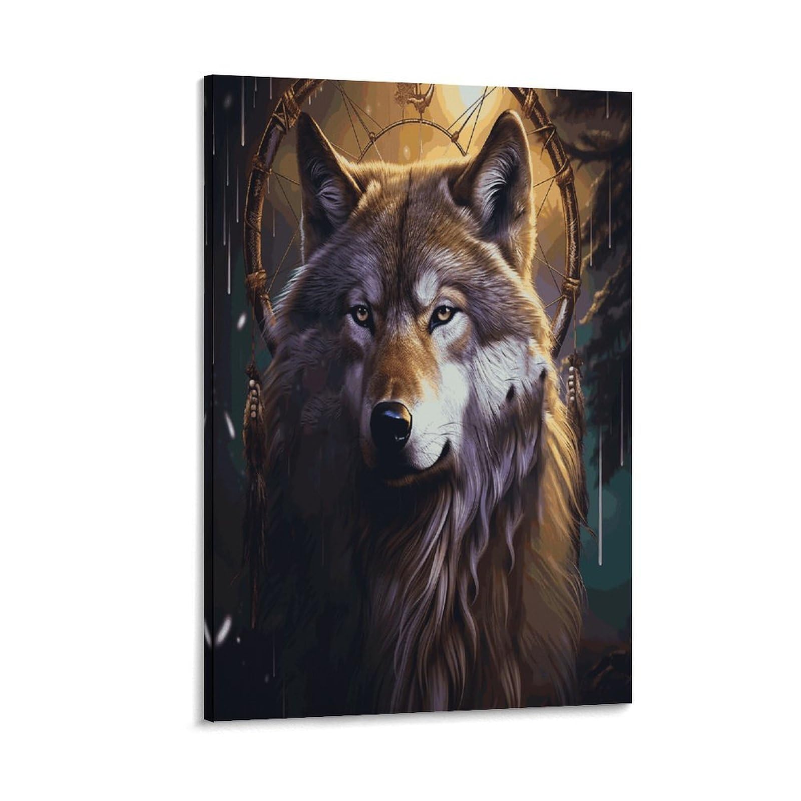 Wolves And Dream Catchers Canvas Wall Art Prints Hangable Decor Painting for Wall Prints Painting Artwork Modern Decorative Artwork Ready to Hang Wall Pictures for Home Decor 20x30inch(50x75cm)