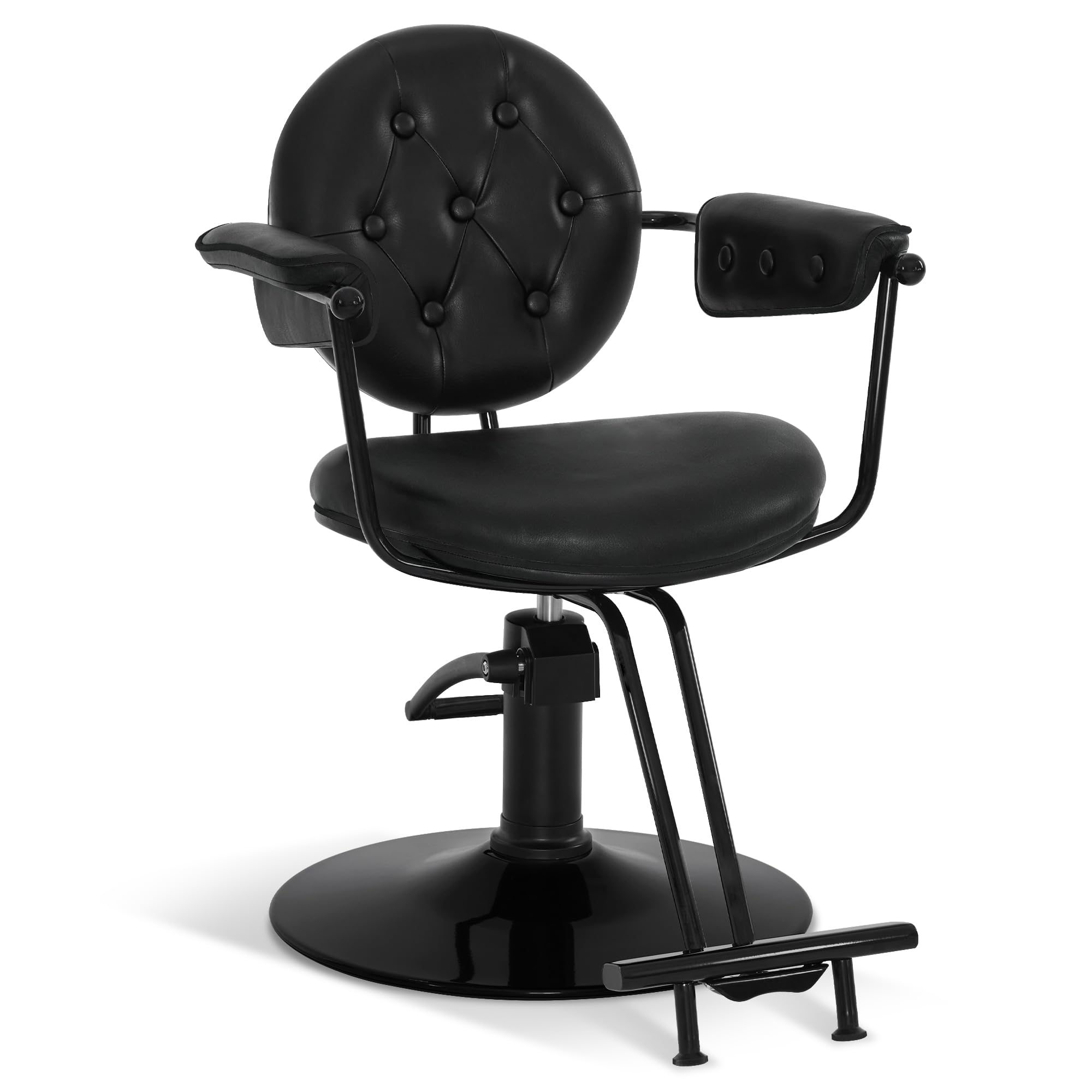 Barberpub Friseurstuhl mit Hydraulikpumpe 360° Drehbar Höhenverstellbar PVC Kunstleder Vintage Schwarz
