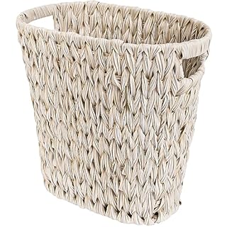 GRANNY SAYS Wicker Waste Paper Bin, Waste Paper Basket, Decorative Living Room Bin, Dustbin for Bedroom Bin, Woven Waste Baskets & Bins, Rubbish Bin, Trash Bin for Office, 19 Liters/5 Gallons, White