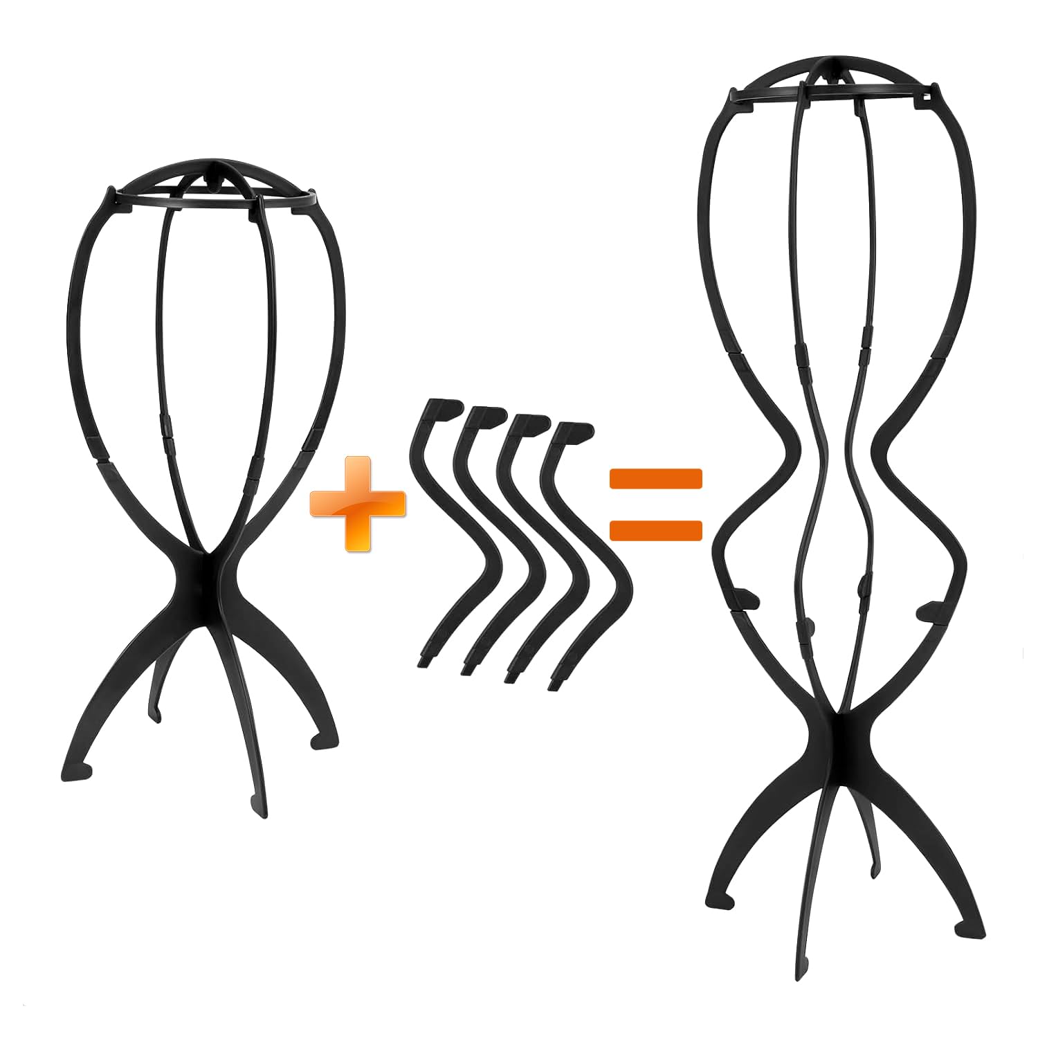 YUNYU Adjustable Wig Stand, 50 cm Tall, Plastic Display Head for Long Hair Foldable, 2-Pack, Black - Image 4