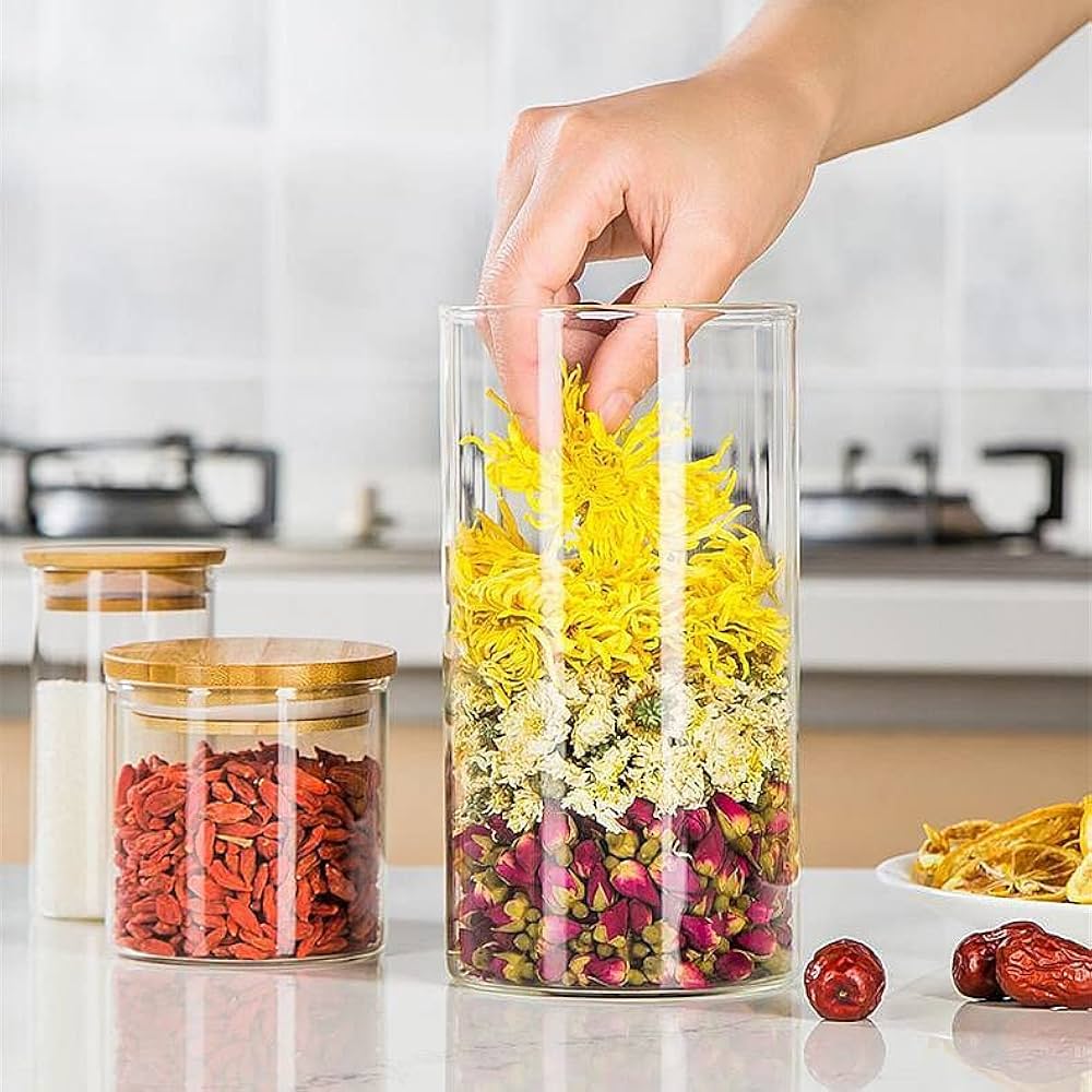 Amazon｜ガラス保存容器ガラス瓶セット500ml 4のスパイス瓶竹の