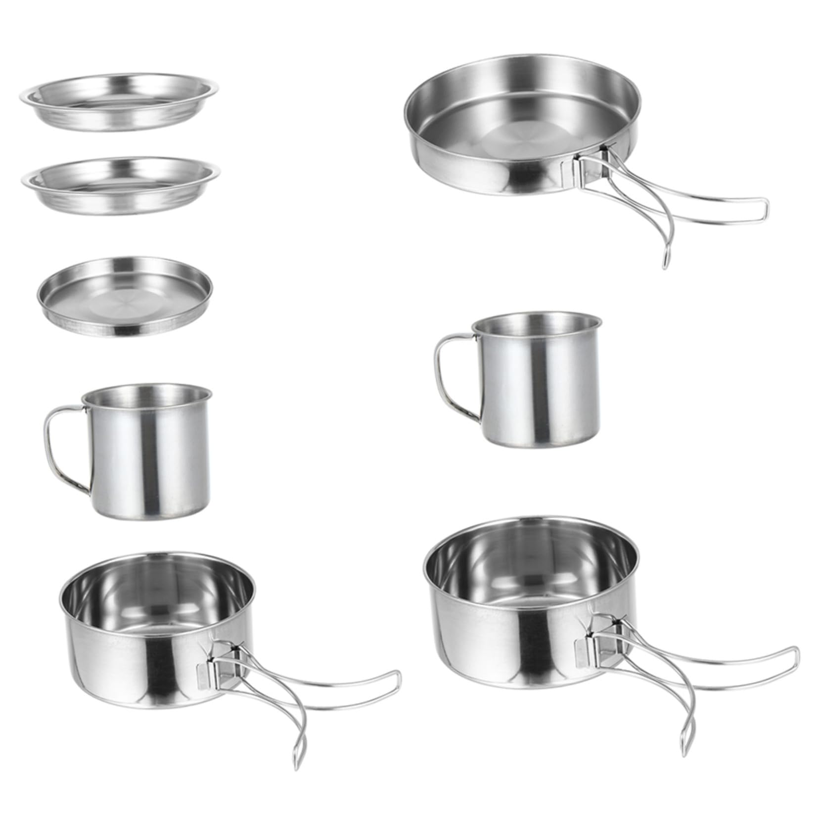 PartyKindom Ustensiles Cuisine De Camping INOX 8 Pièces Pliables, Batterie De Casseroles en Acier Inoxydable, Poêle Multifonction Légère, pour 5-6 Personnes, Randonnée Et Pique-niques en Plein Air