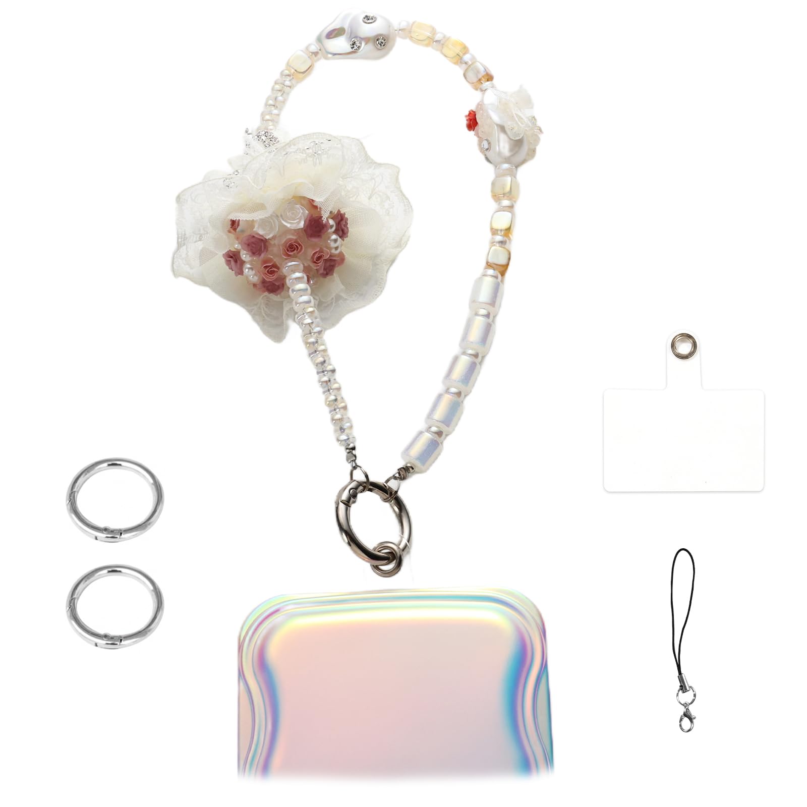 XODITO Pearl Phone Wrist Strap Fancy Phone Charms Original Design iphone Bracelet for Women (Rose)