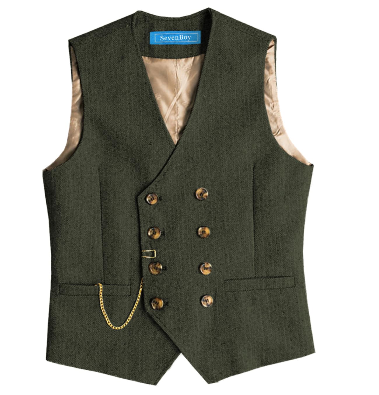 SevenBoy Men's Casual Suit Vest Regular Fit Wool Herringbone Waistcoat For Wedding and Party