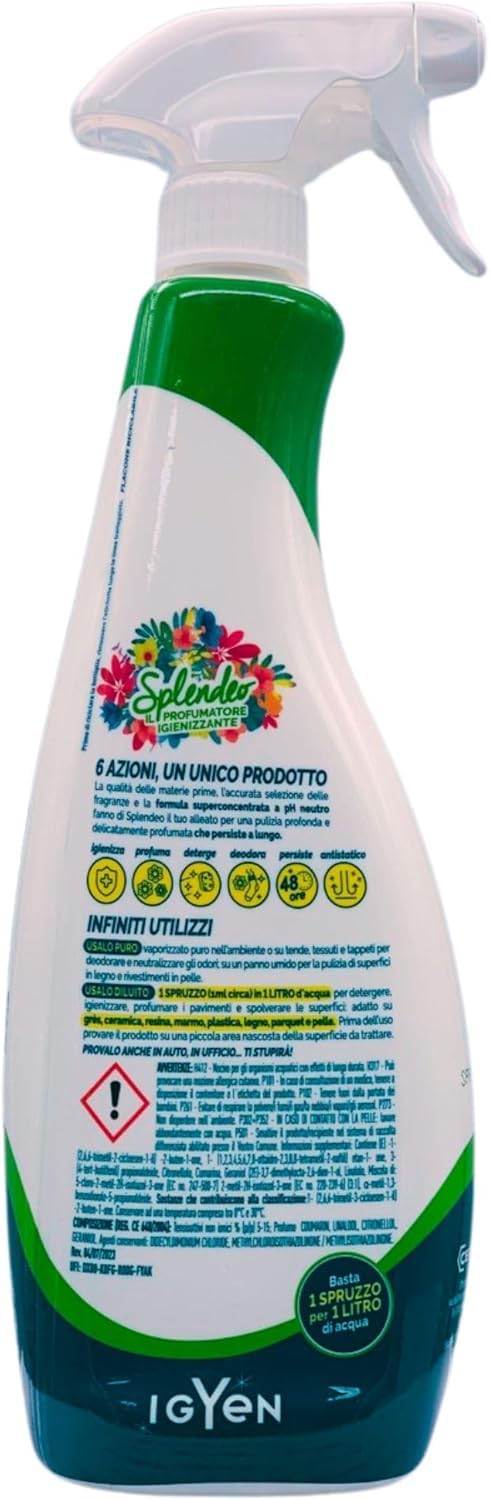 Detergente Multiuso Spray, Il Profumatore Igienizzante Superconcentrato, FRESCHEZZA DI MONTAGNA. Deterge a Fondo, Rimuove Germi e Batteri, 48h Di Pulito Profumato 4 spray da 750ml + Panno 30x30