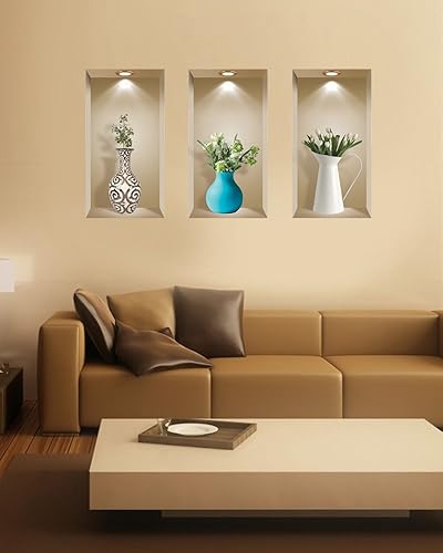 Miniatura 8 de Juego de 3 pegatinas de pared de arte 3D imagen extraíble decoración del hogar vinilo azulejos calcomanías mural