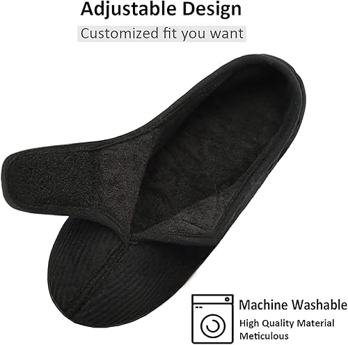 Miniatura 3 de Git-up Pantuflas diabéticas para hombre, artritis, edema, cierre ajustable, puntera hinchada, pies hinchados, pantuflas de espuma viscoelástica,