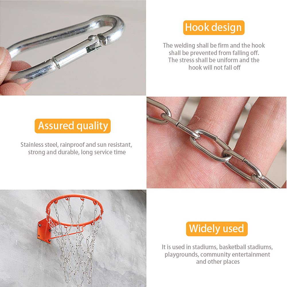 Rete da basket in acciaio inox, 12/13 ganci anti-caduta anti-frusta, catena resistente di ricambio per pallacanestro, per esterni interni e basket, sport per tutte le stagioni (argento, 12 ganci)