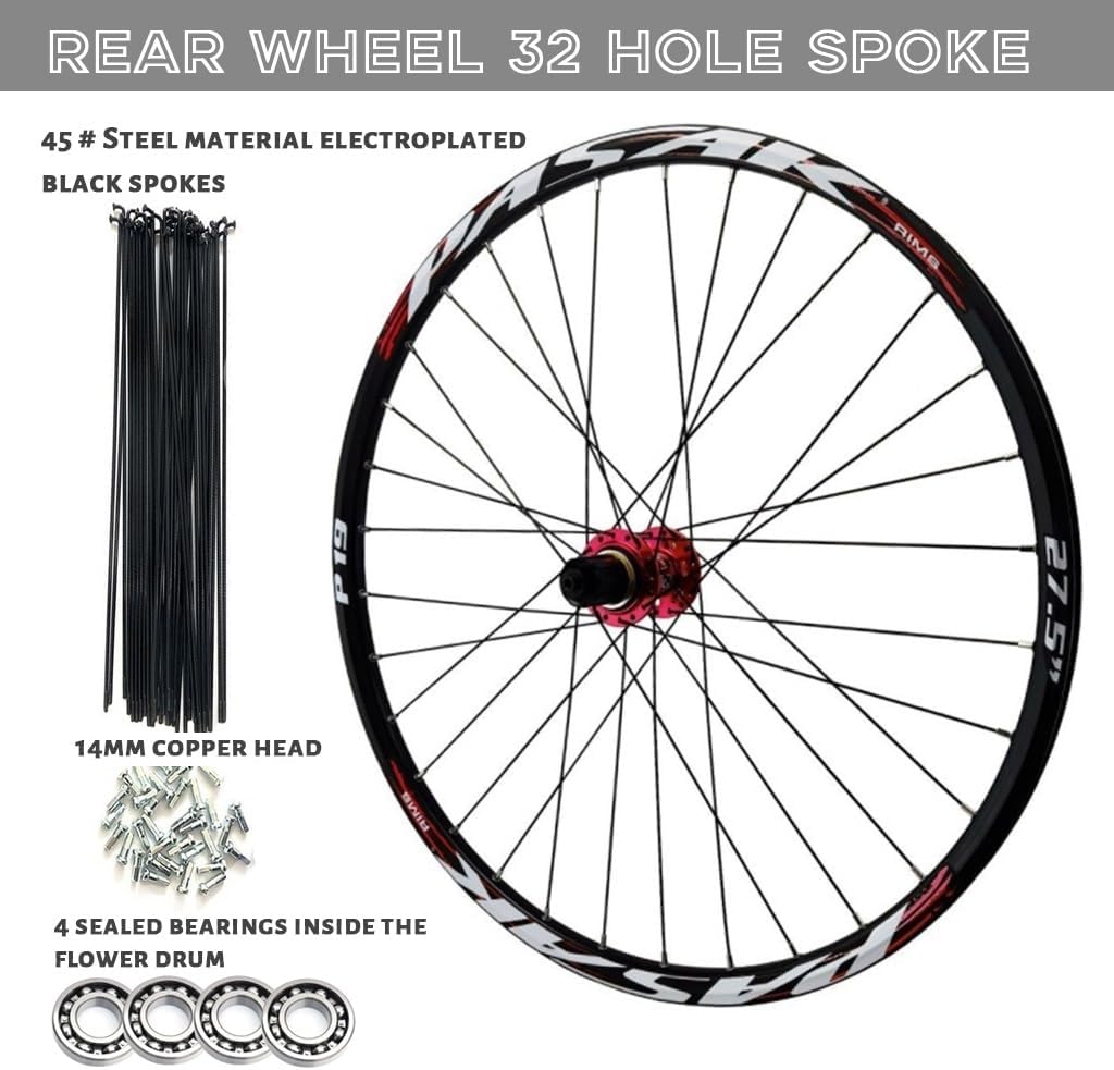Aluminum Alloy Mountain Bicycle Wheels 26/27.5/29 Inch, Disc Brake 4 Sealed Bearing Mountain Cycling Wheelst Rim 32H Compatible 7-11 Speed Cassette
