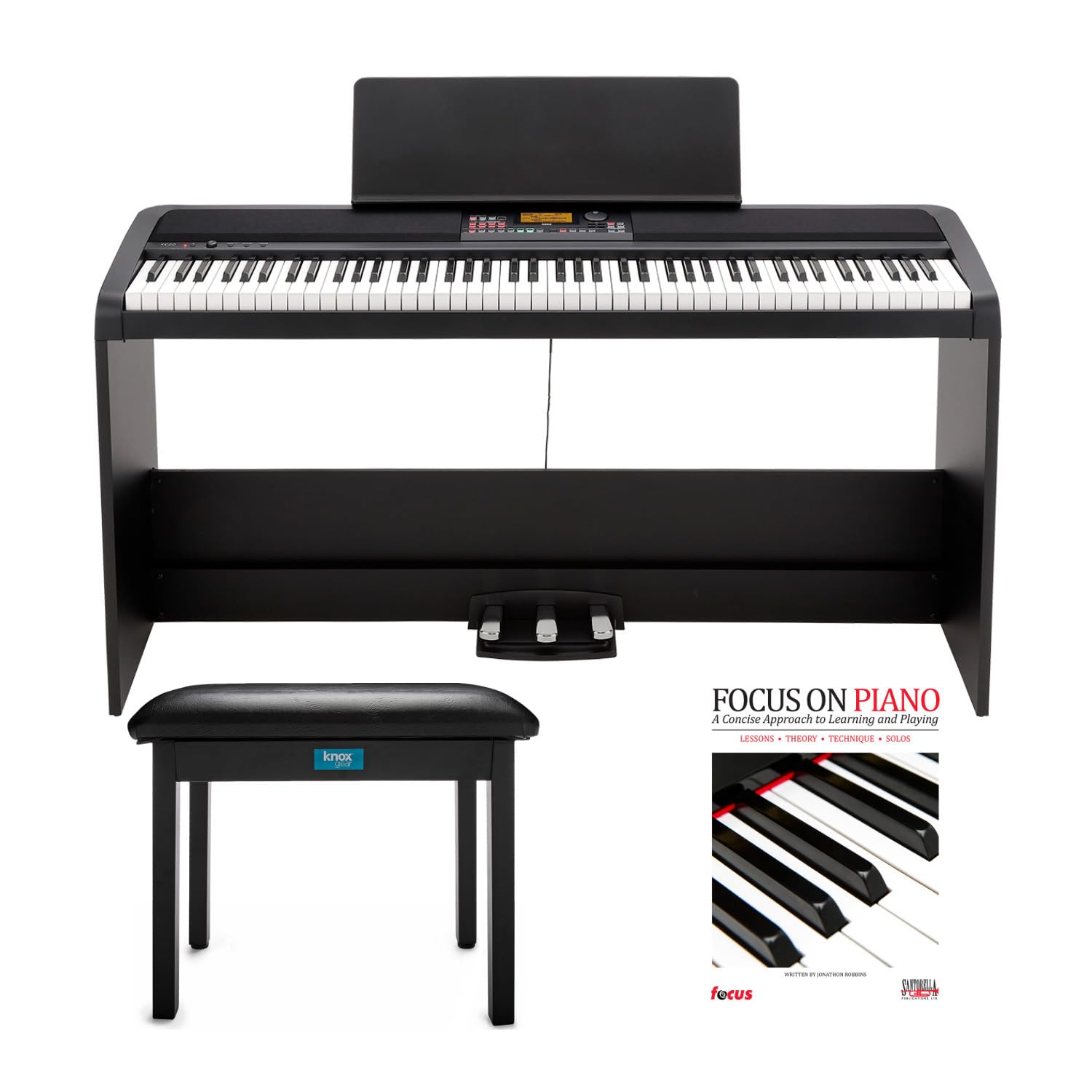 KORG XE20SP 88 Weighted Keys Digital Piano with Stand and 3 Pedals Bundle | Includes Knox Gear Bench, and Piano Book/CD