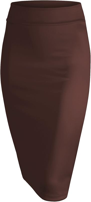 Made By Johnny Women's Premium Scuba Stretch High Waist Pencil Skirt Below Knee for Office Wear