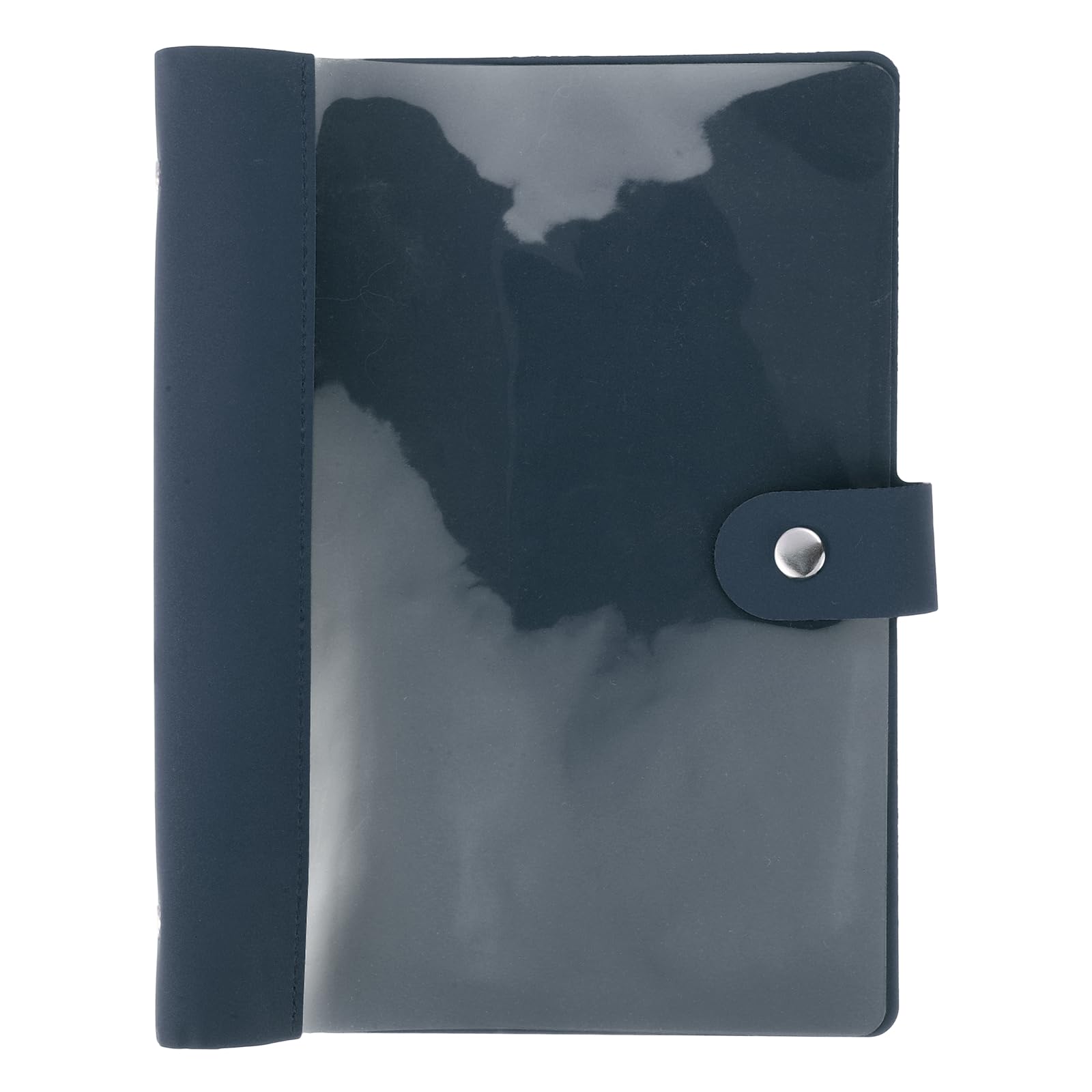 PATIKIL A5 PU Leather Binder Cover, 6 Round Ring Clear Soft PVC Binder Cover Loose Leaf Notebook Protector Refillable DIY for Planner Travel Journal Photocard Collection, Navy Blue