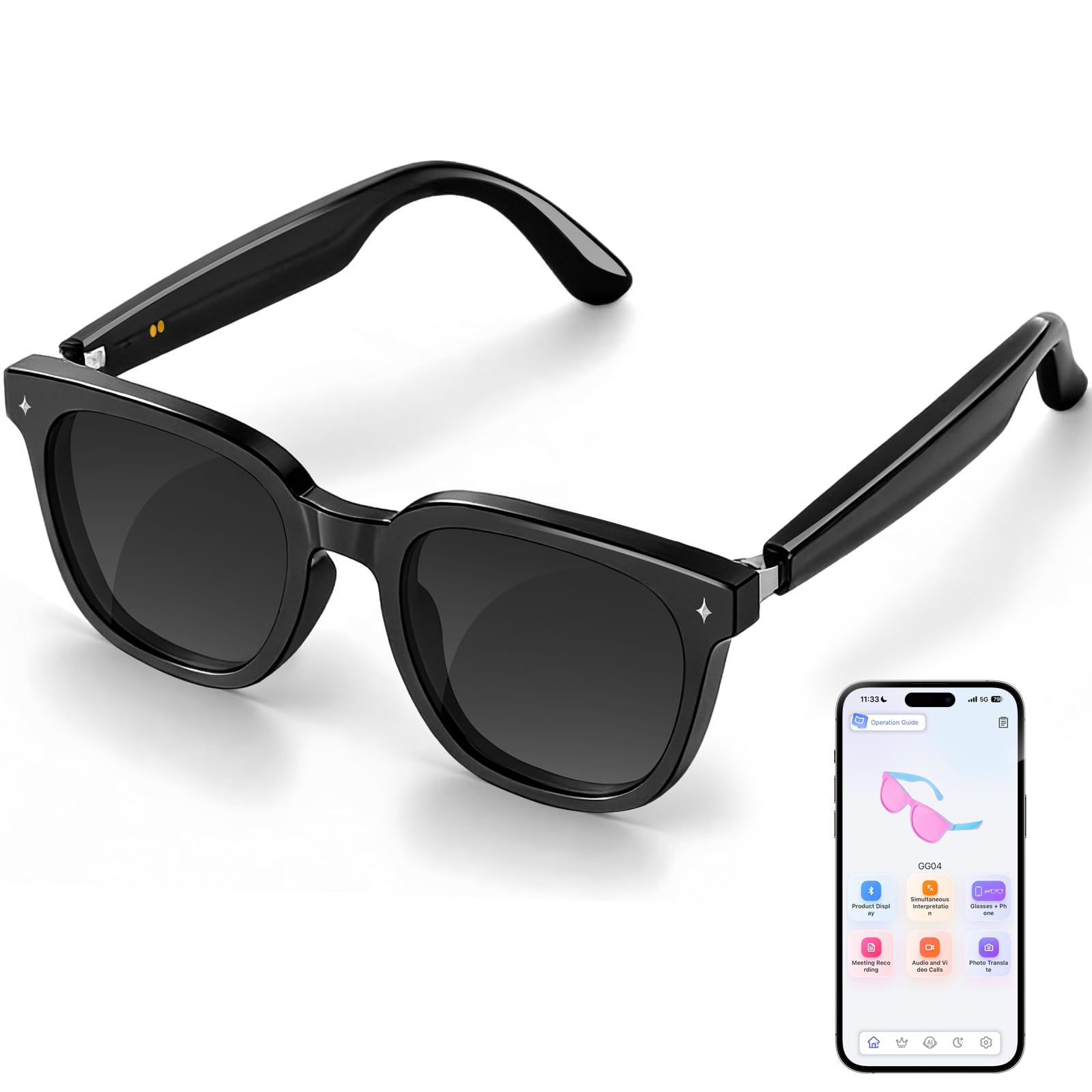 Smart Bluetooth Glasses AI Open-Ear Audio