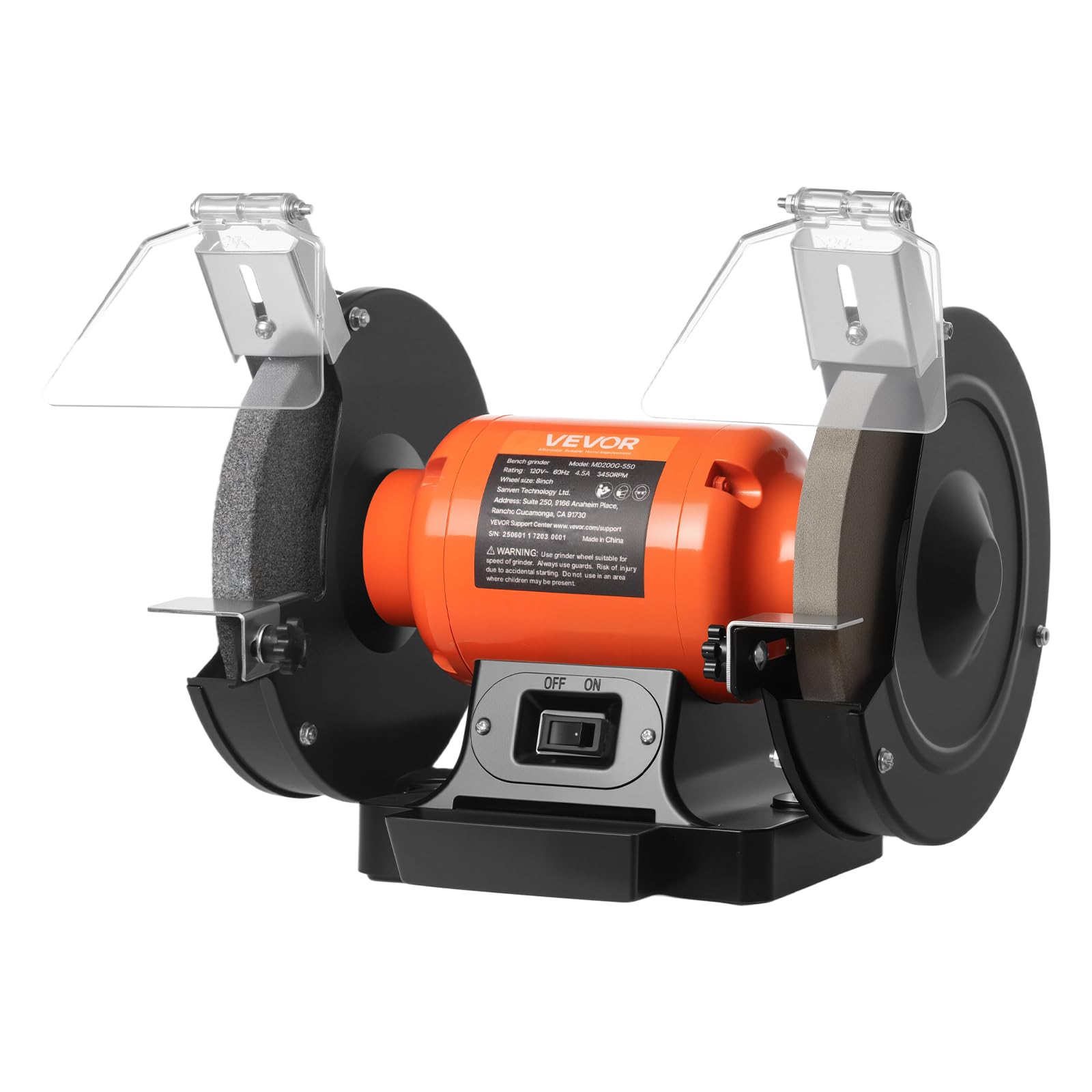 VEVOR Bench Grinder, 8-inch Single Speed, 3450RPM High-Speed Table Grinders with 550W 4.5A 3/4Hp Induction Motor, 36/60-Grit Grinding Wheel &