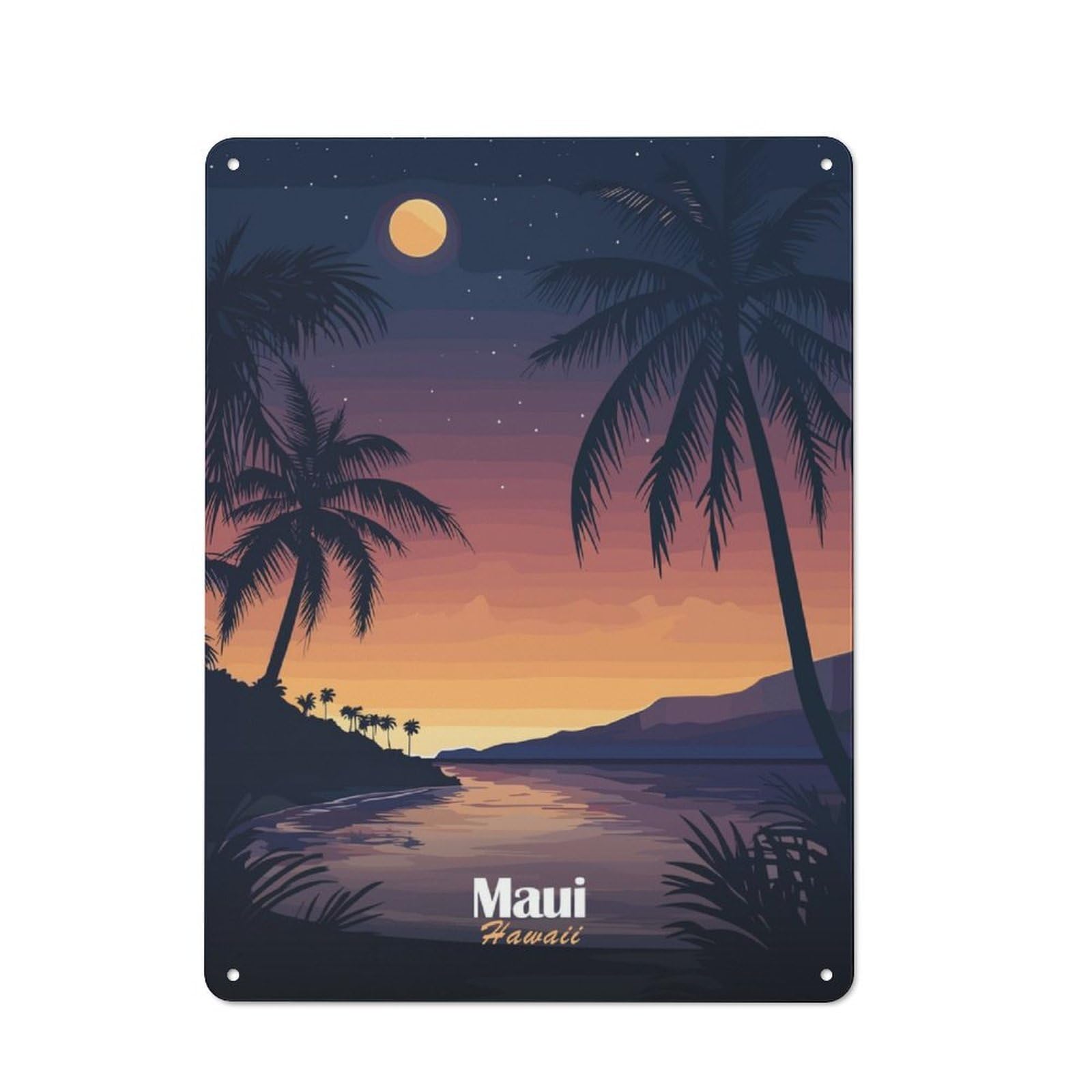Junmoney Maui Sunset Tin Wall Sign 40X30cm, Country Style Bistro Wall Plaque For Coffee Bar, Kitchen, Bistro Or Tea Corner