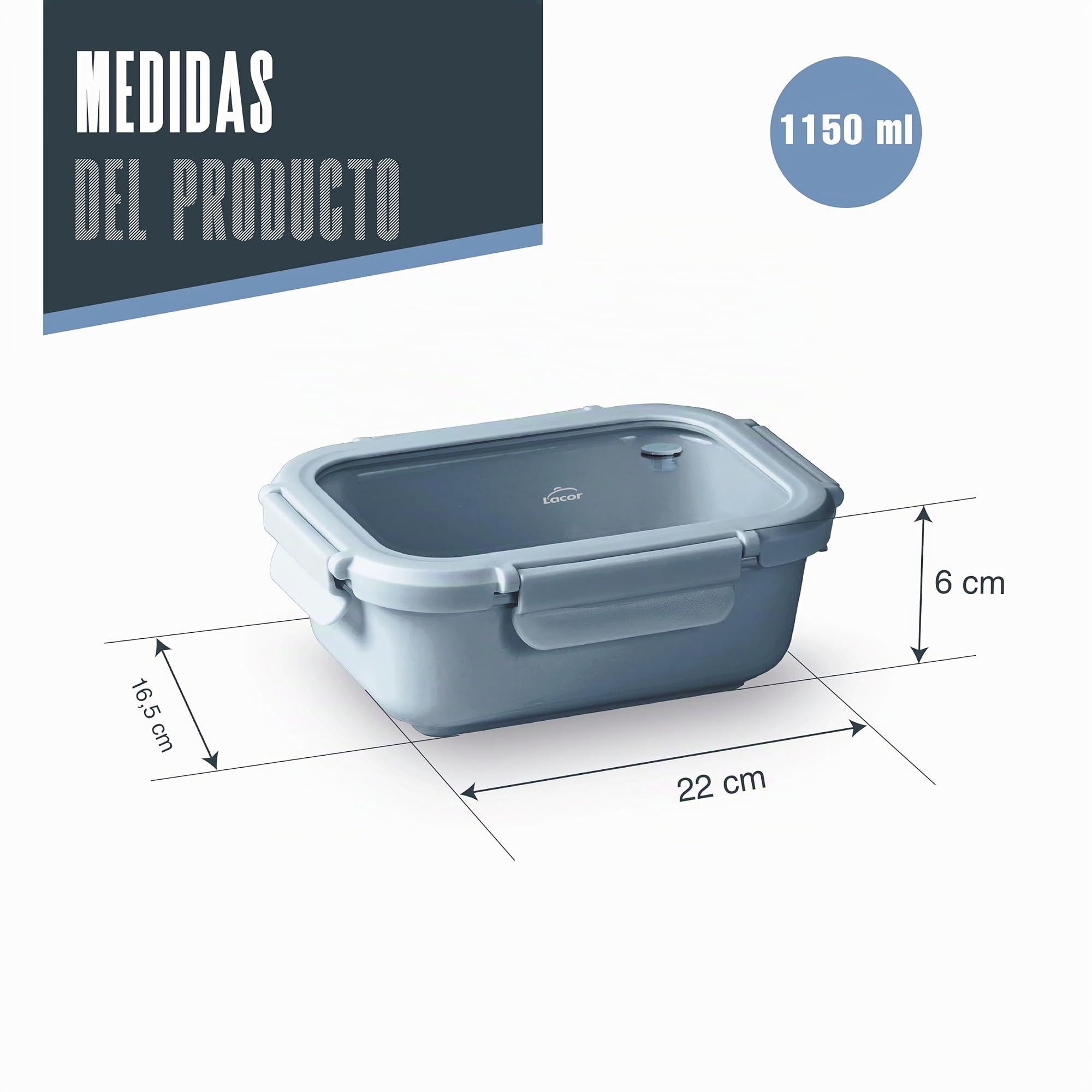 LACOR 64643 - Recipiente Ceram Blue, Cerámica, 1150 ml, Apto microondas | Conserva alimentos bien organizados; apto para horno, apto para microondas, cierre hermético, con 1150 ml de capacidad