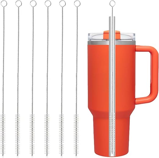 6 Pack Straw Cleaner Brush for Stanley, Reusable Extra Long Straw Cleaner for 40/30/20 oz Stanley Mug, 10mm Wide Drinking Straws Cleaning Brush for Sippy Cup, Water Bottle and Tubes