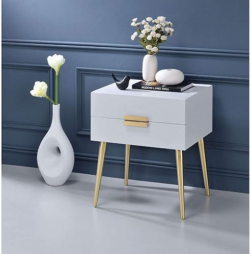 Acme Denvor Night Table in White Gold 84496