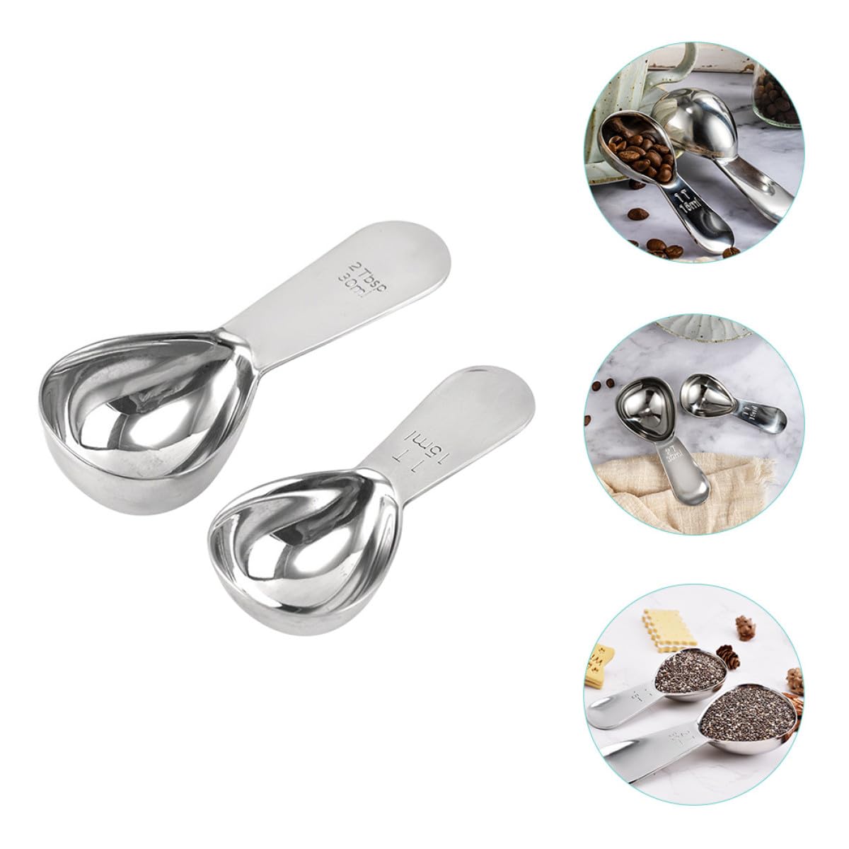 2 Cucharas Medidoras de Café Fáciles de Limpiar y Ligeras de Acero Inoxidable 15ml y 30ml Hogar para Apasionados del Café