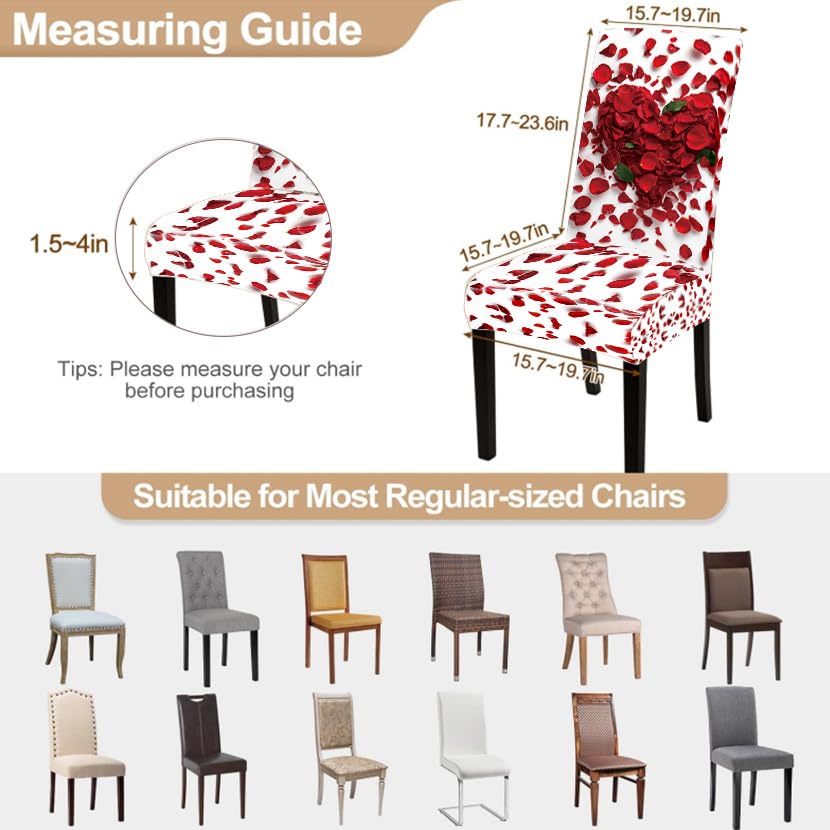 Image of Red Rose Petal Heart Dining Chair Covers Set of 4 Slipcover