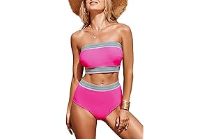 2-Piece High-Waisted Color Block Bandeau Swimsuit
