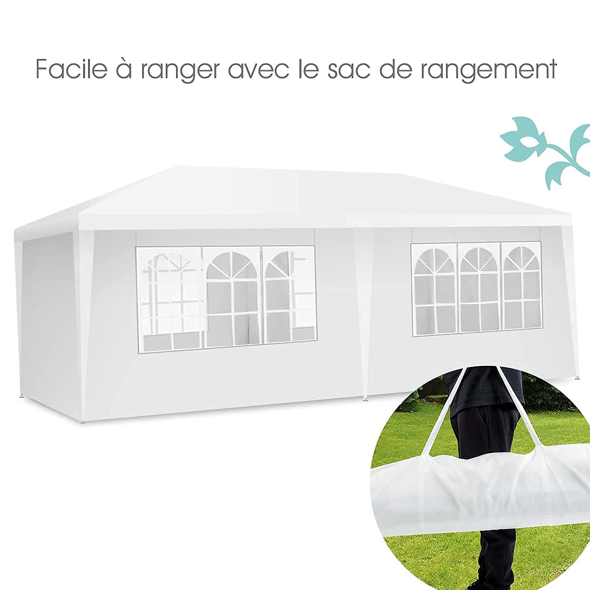 RELAX4LIFE Tonnelle de Jardin Extérieur 3x6 M avec 6 Parois Amovibles, Barnum 3x6 en PE Imperméable, Sac de Transport, Protection Solaire, Montage Facile, pour Marché Fête