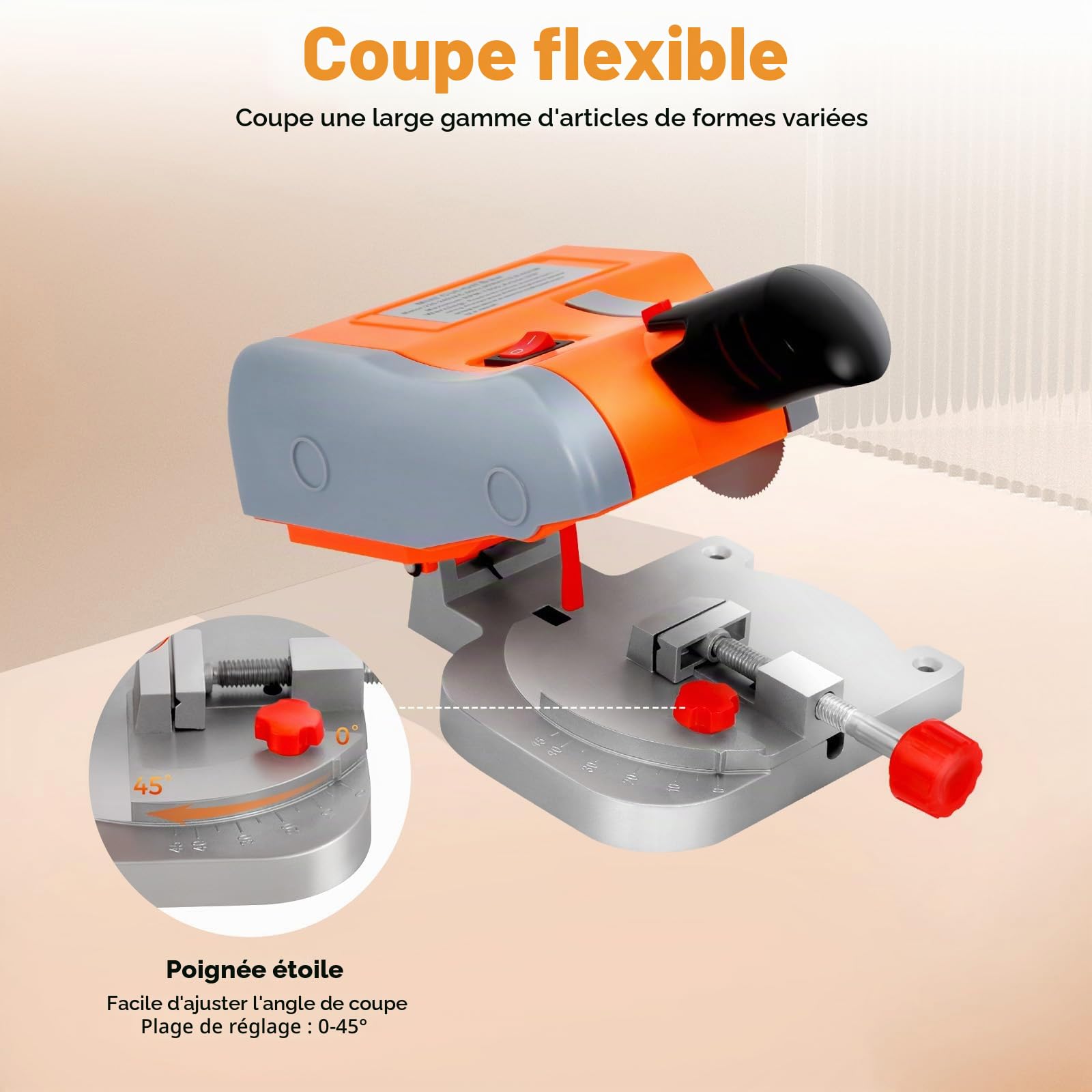 Scie à onglet radiale 220 V 90 W 7800 tr/min réglable 0-45° coupe 1,2 cm bois plastique pierre