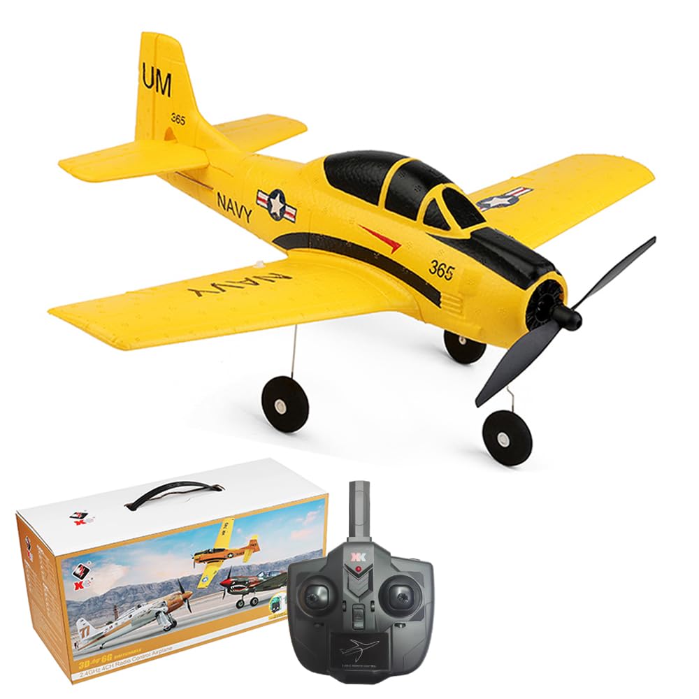 Park10 Toys RC Airplane for Adults A210 T-28 4CH Fixed Wing Remote Control Aircraft with 2 Batteries Outdoor 2.4Ghz RC Model Plane Toys, Yellow