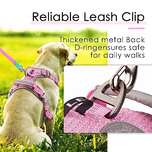 ThinkPet Anti Zug Hundegeschirr mit Griff - Verstellbar, Reflektierend, Atmungsaktiv, Gepolstert (M, Leuchtend Rosa)
