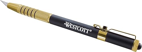 Miniatura 3 de Westcott 17314 Cuchillo retráctil estilo bolígrafo CarboTitanium Bonded, color dorado