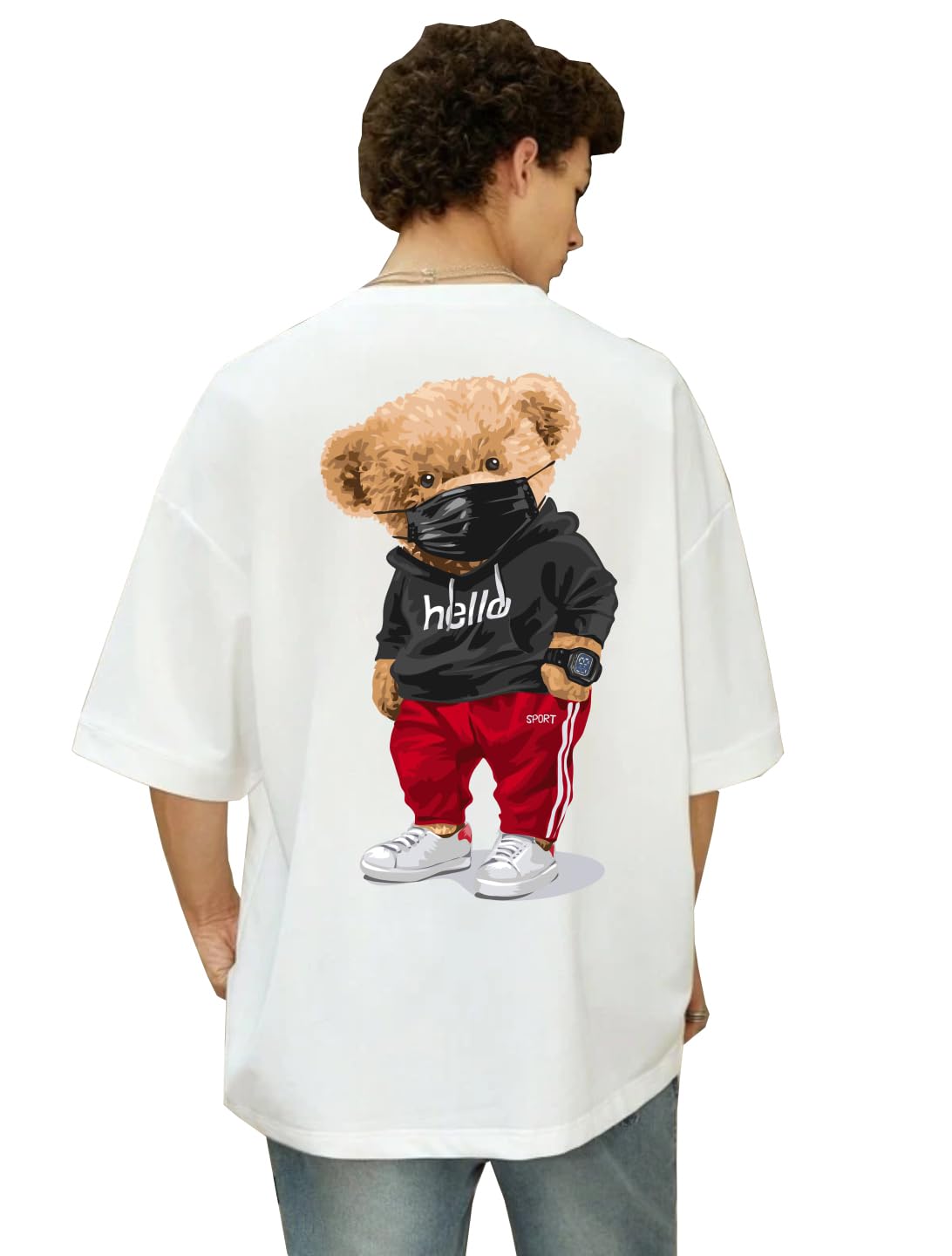 SXV STYLESXV 'Hello Teddy Bear' Printed Cool Aesthetic Oversized Baggy T-Shirt for Men and Women
