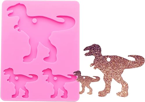 Miniatura 3 de Molde de resina de silicona con forma de dinosaurio, molde de resina para llavero de 3 cavidades, molde de fundición de resina para joyería y