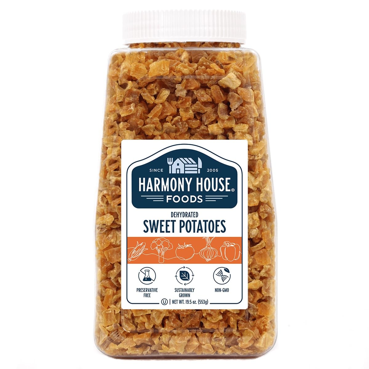 Harmony House Foods Dried Sweet Potato, diced (19.5 oz, Quart Size Jar) for Cooking, Camping, Emergency Supply, and More