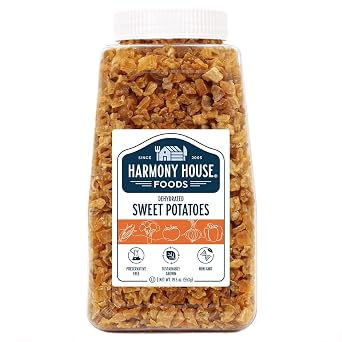 Harmony House Foods Dried Sweet Potato, diced 19.5 oz, Quart Size Jar for Cooking, Camping, Emergency Supply, and More