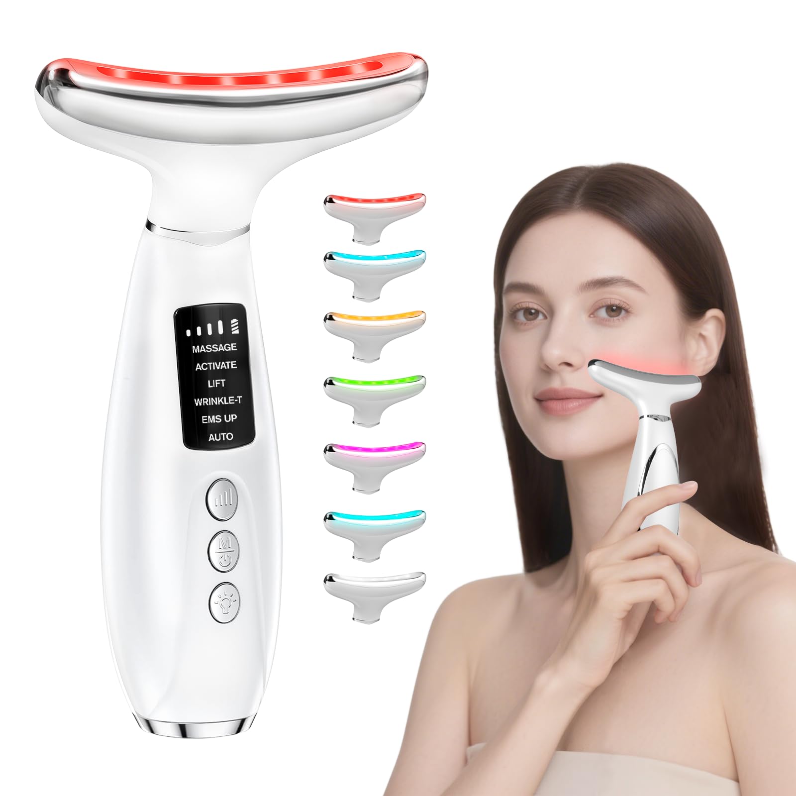 Carehabi Weiß Gesichtsmassagegerät Ems Mit 42°C Wärmefunktion,7 Led-Licht-Modi Gesichtsmassage Elektrisch Gua Sha,6 Modus Face Massager Massagegerät Gesicht Für Tägliche Pflege,Haut Strafft