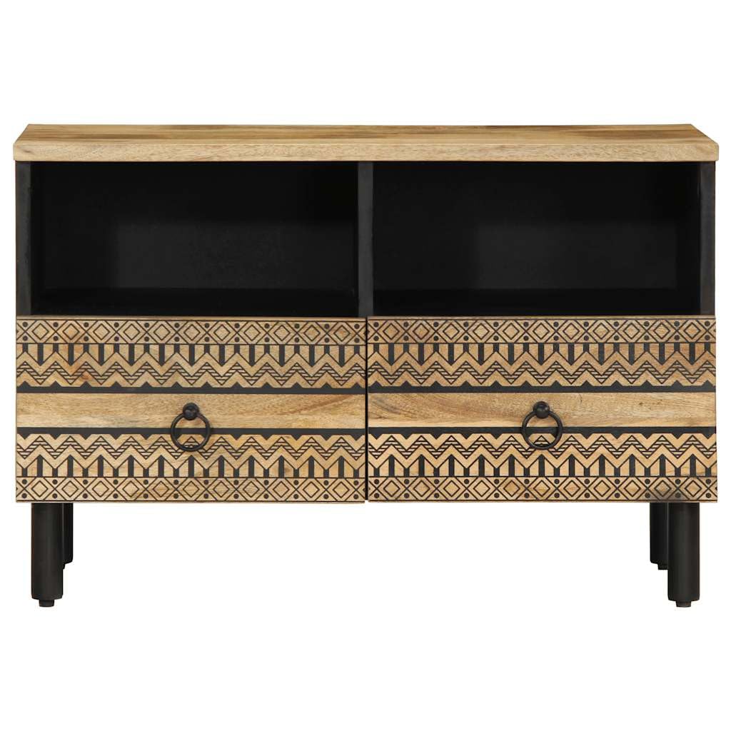 Industrial TV-Schrank MangoholzSchwarz 70x33,5x46 cm | Industriedesign Lowboard fürs Wohnzimmer& Schlafzimmer mit Eisenbeinen für leichte Bodenreinigung.