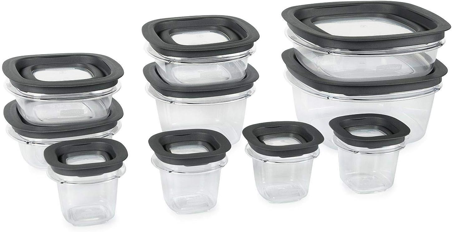 Rubbermaid Premier Crystal Clear Stain Resistant 20 Piece Set Grey Lids
