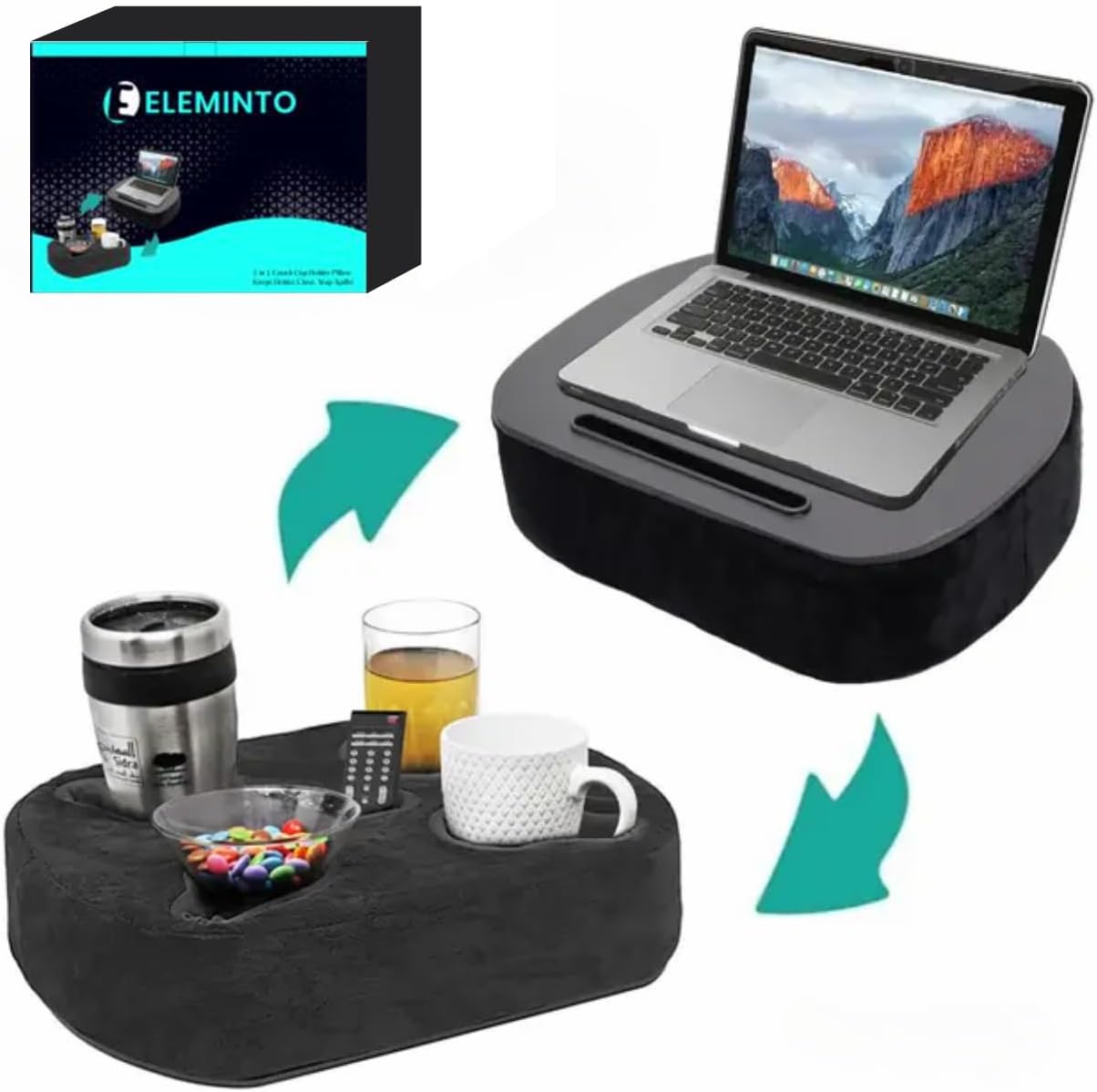 Multi-Functional Couch Cup Holder & Laptop Stand - Ideal for Sofa, Bed, Car, RV | Holds Drinks, Snacks, Remotes, Phones, Laptops | Perfect for Home & Travel