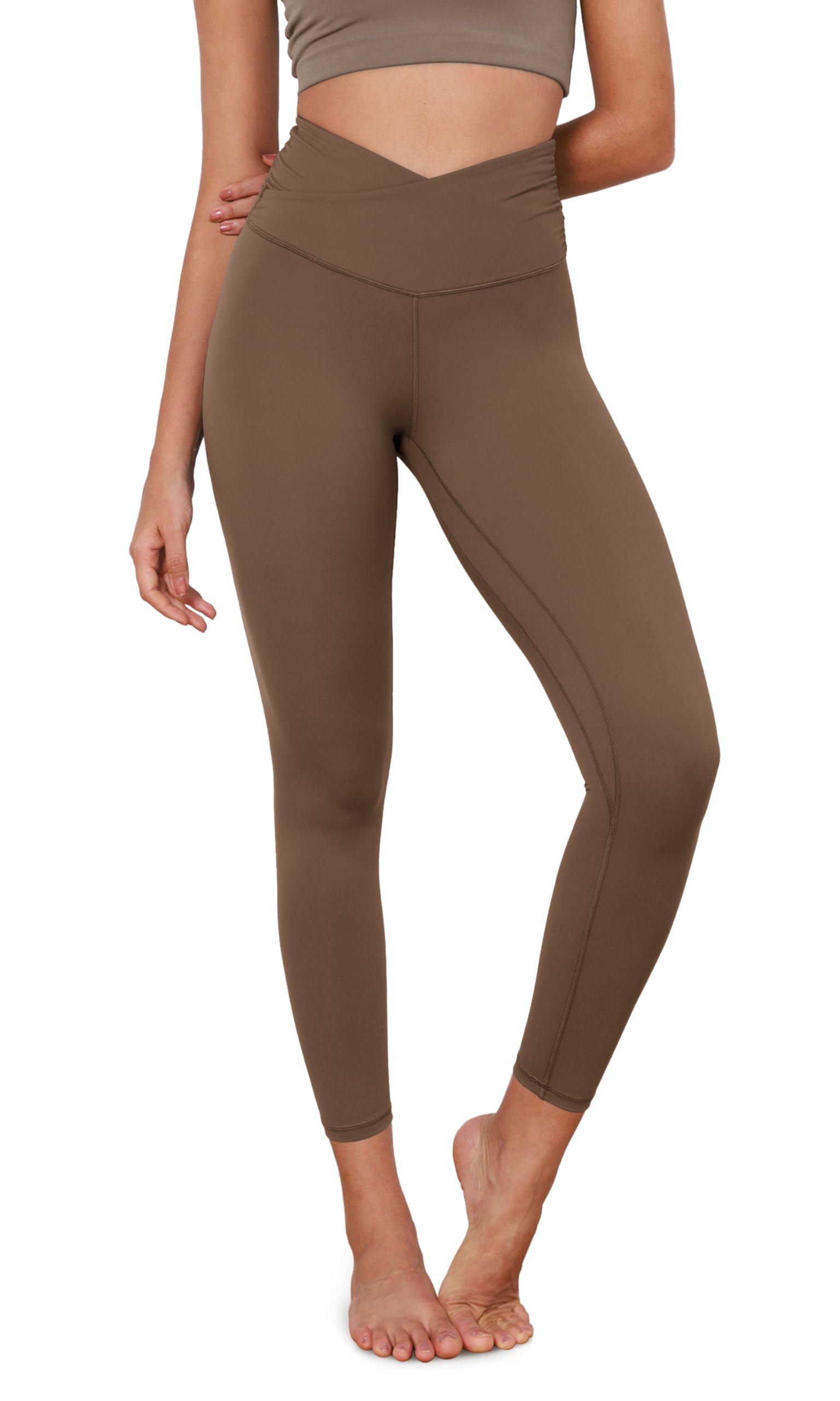 ODODOS Women's Cross Waist Yoga Leggings with Inner Pocket, 23"/25"/28" Gathered Crossover Workout Yoga Pants