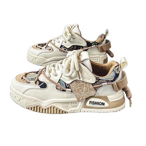 Men's Fashion Street Style Skateboard Shoes, Low-Top Lace-Up Casual Sneakers for All Seasons (Khaki,10)